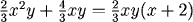 (2/3)x^2 y + (4/3)xy = (2/3)xy(x + 2)