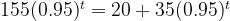 155(0.95)^t = 20+35(0.95)^t