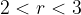 2<r<3